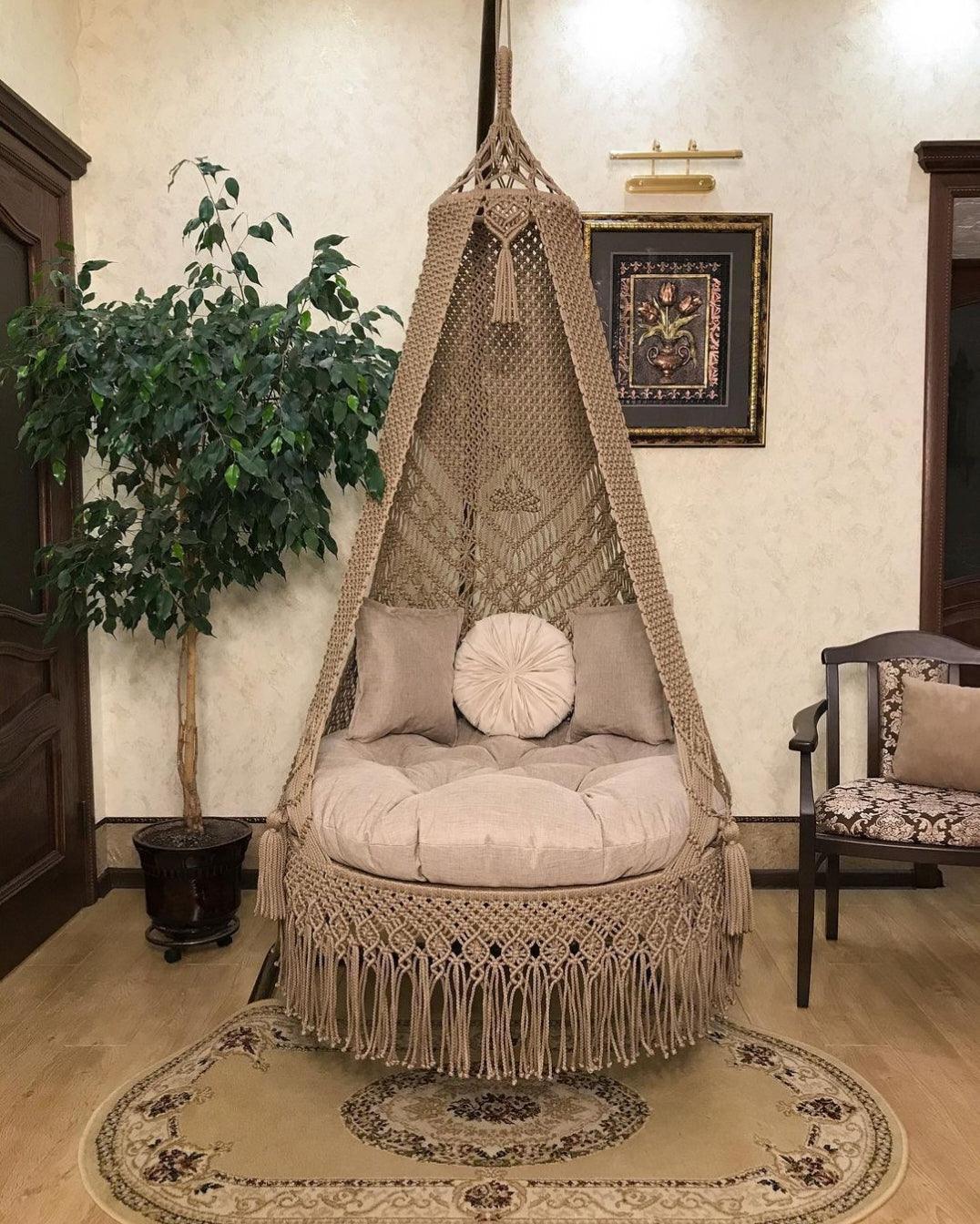Brown Macrame Hammock Swing 72 inches x 35 inches - Leechoo